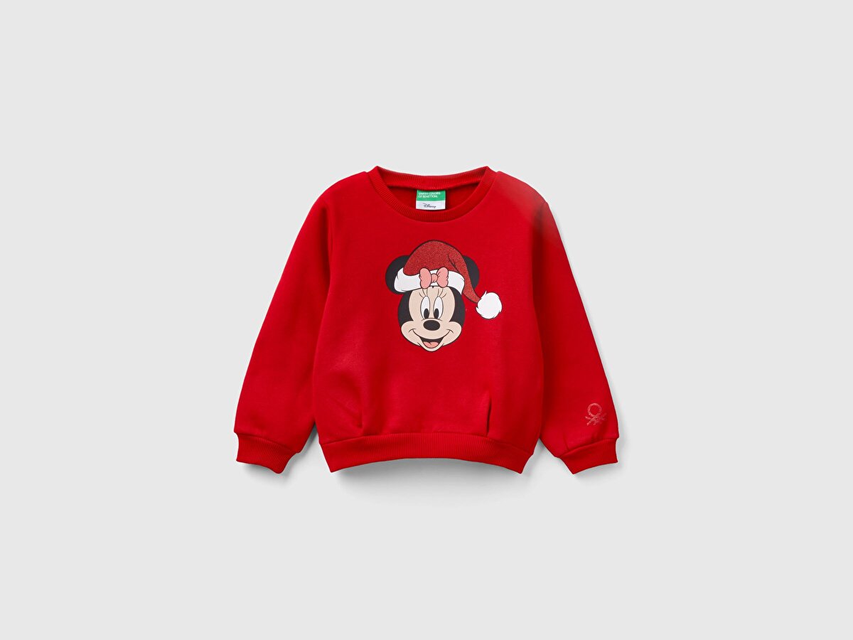 Kız Çocuk Kırmızı XMAS Mickey Baskılı Sweatshirt