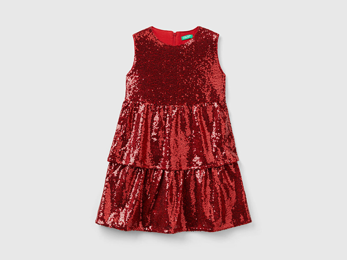 Kız Çocuk Kırmızı Payetli Elbise
