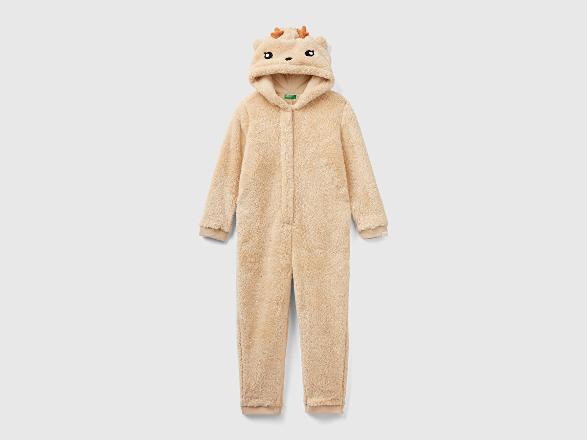 Erkek Çocuk Bej Peluş Tulum