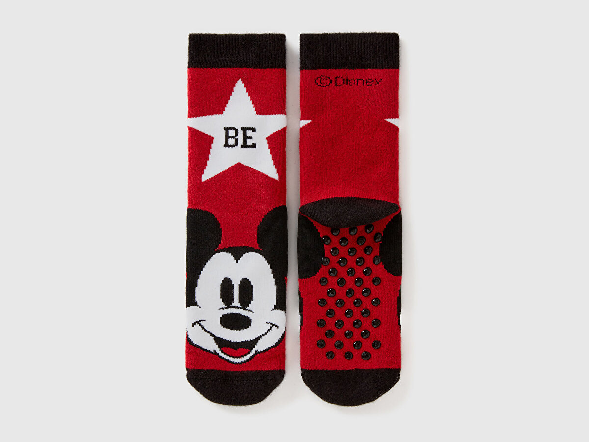 Erkek Çocuk Kırmızı Mickey Desenli Soket Çorap