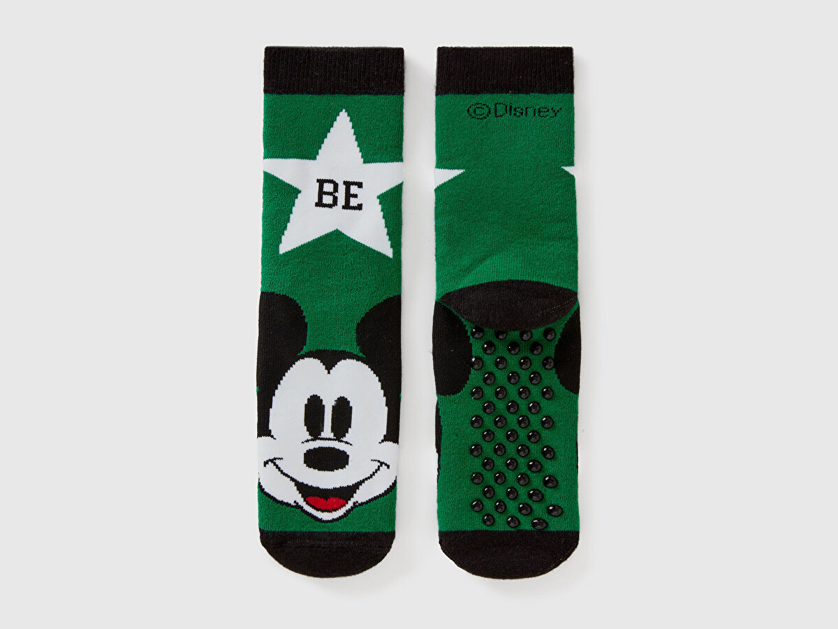 Erkek Çocuk Yeşil Mickey Desenli Soket Çorap