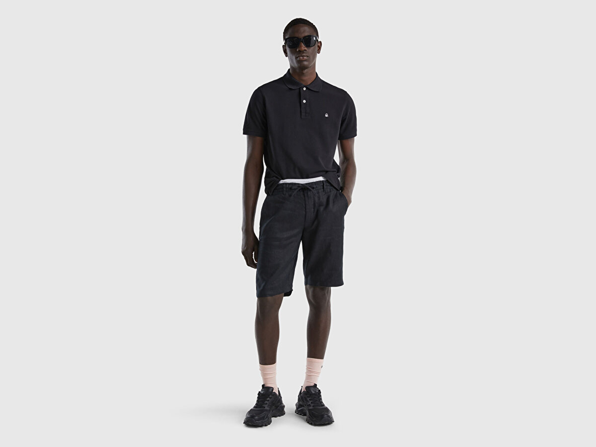 Erkek Siyah Regular Fit Kısa Kollu Polo T-Shirt