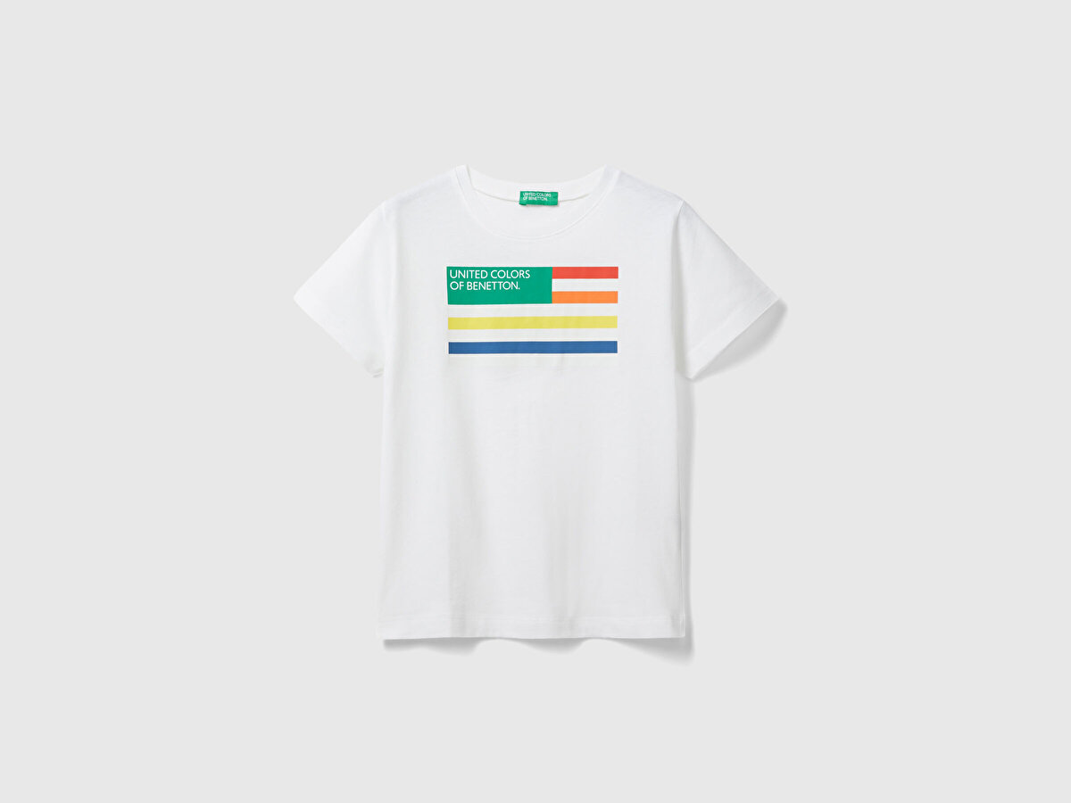 Erkek Çocuk Beyaz. Benetton Logolu T-Shirt