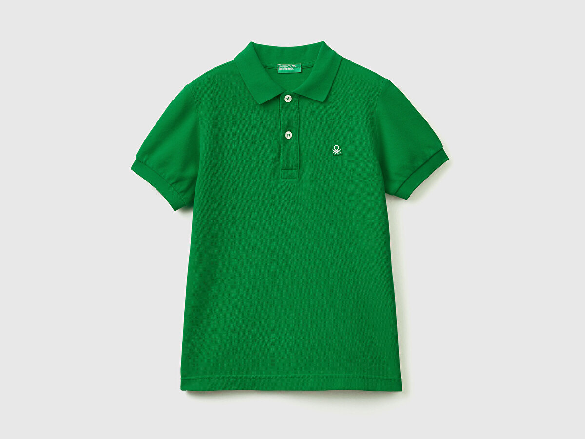 Erkek Çocuk Yeşil Logolu Pike Polo T-Shirt