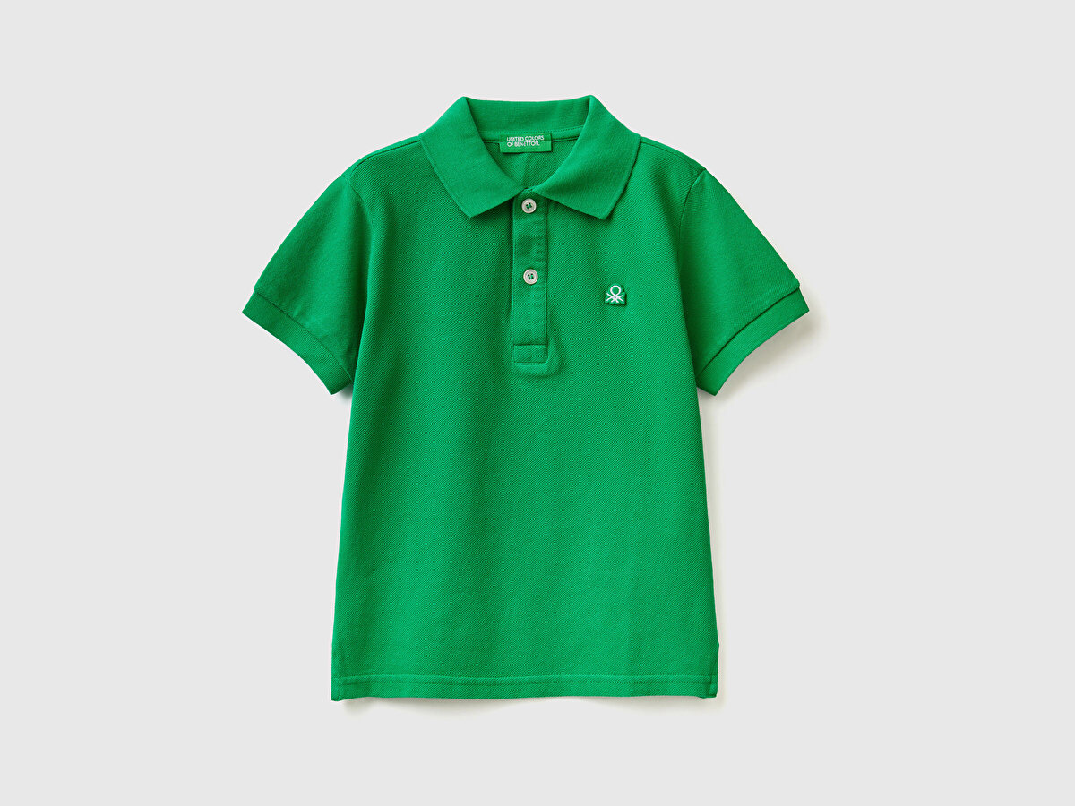 Erkek Çocuk Yeşil Logolu Pike Polo T-Shirt