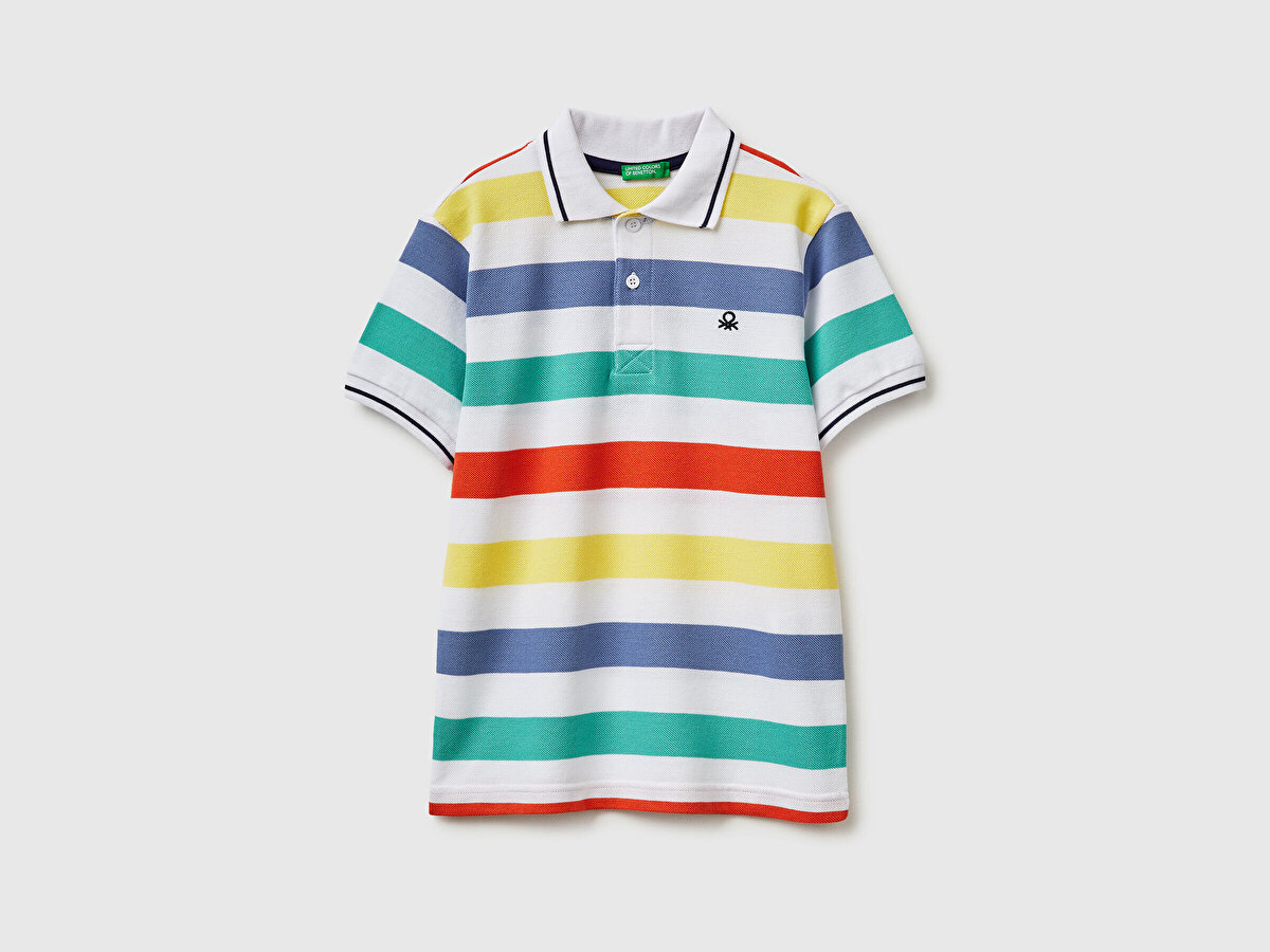 Erkek Çocuk Açık Mix Çizgili Logo Nakışlı Polo Yaka Çocuk T-Shirt