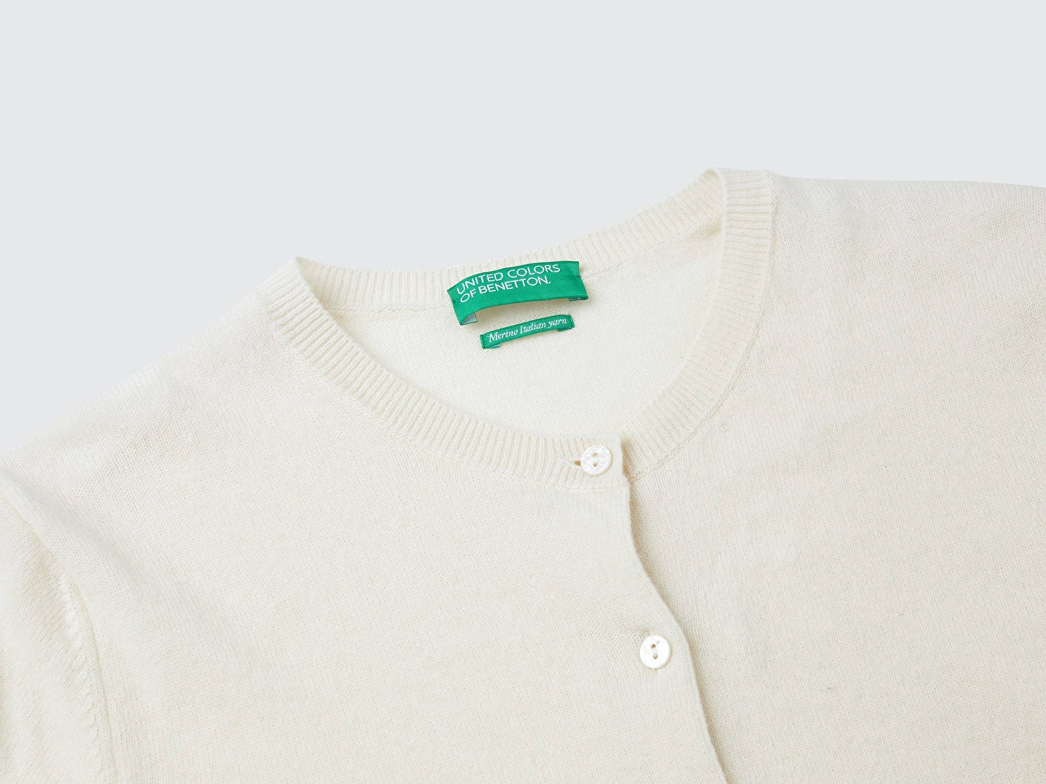 Benetton Kadın Krem %100 Merino Bisiklet Yaka  Hırka