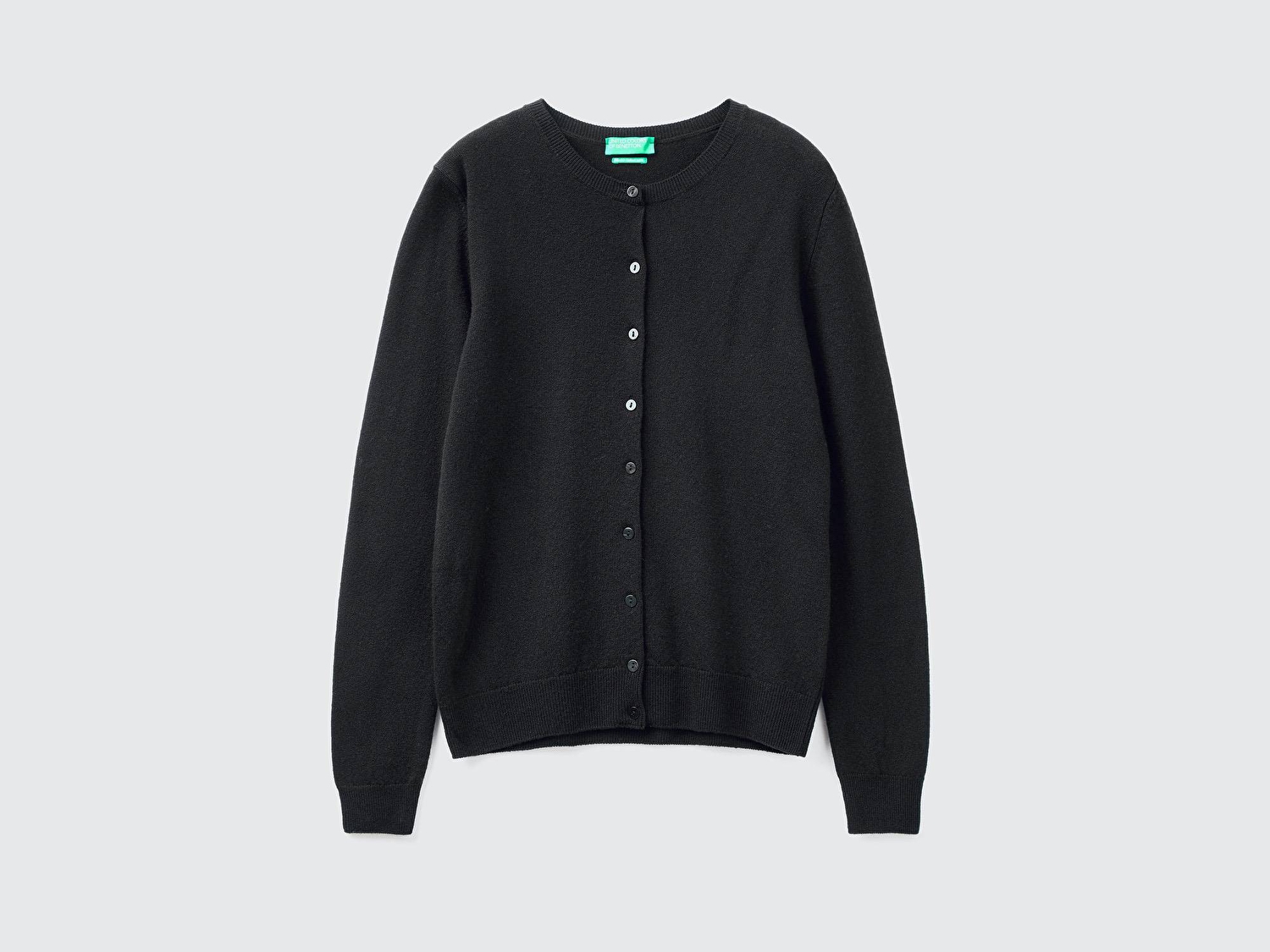 Benetton Kadın Siyah %100 Merino Bisiklet Yaka  Hırka