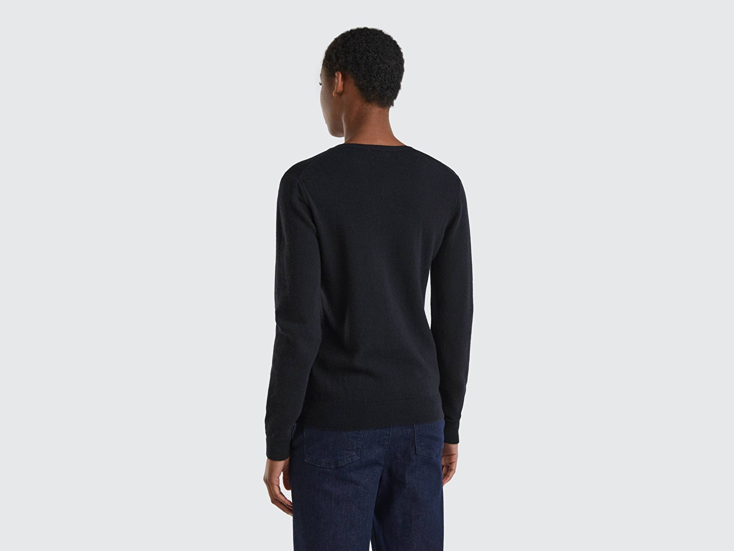 Benetton Kadın Siyah %100 Merino Bisiklet Yaka  Hırka