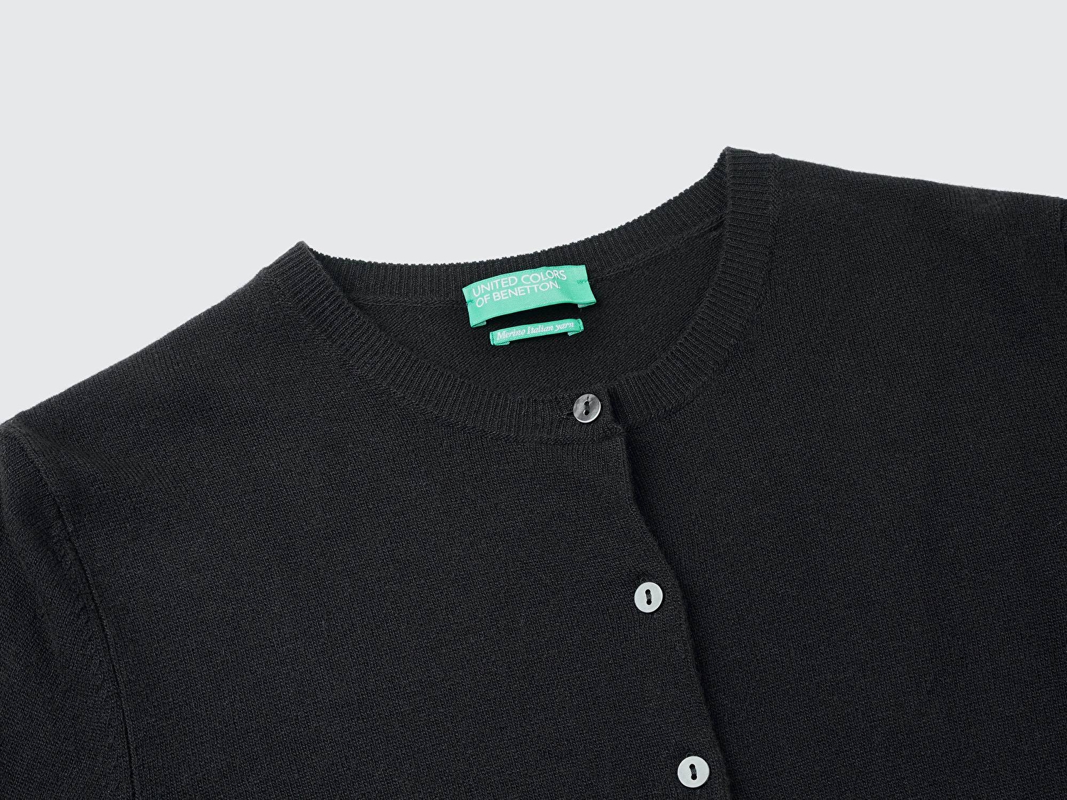 Benetton Kadın Siyah %100 Merino Bisiklet Yaka  Hırka