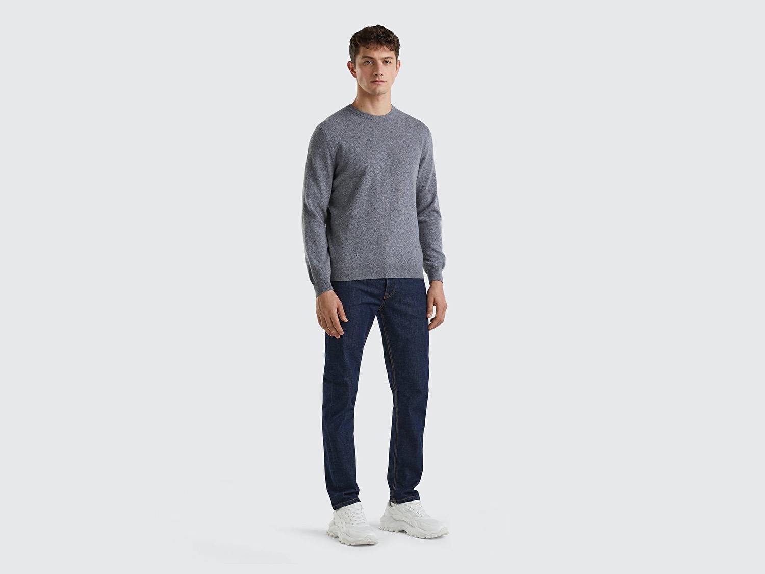 Benetton Erkek Antrasit Melanj %100 Merino Bisiklet Yaka  Kazak
