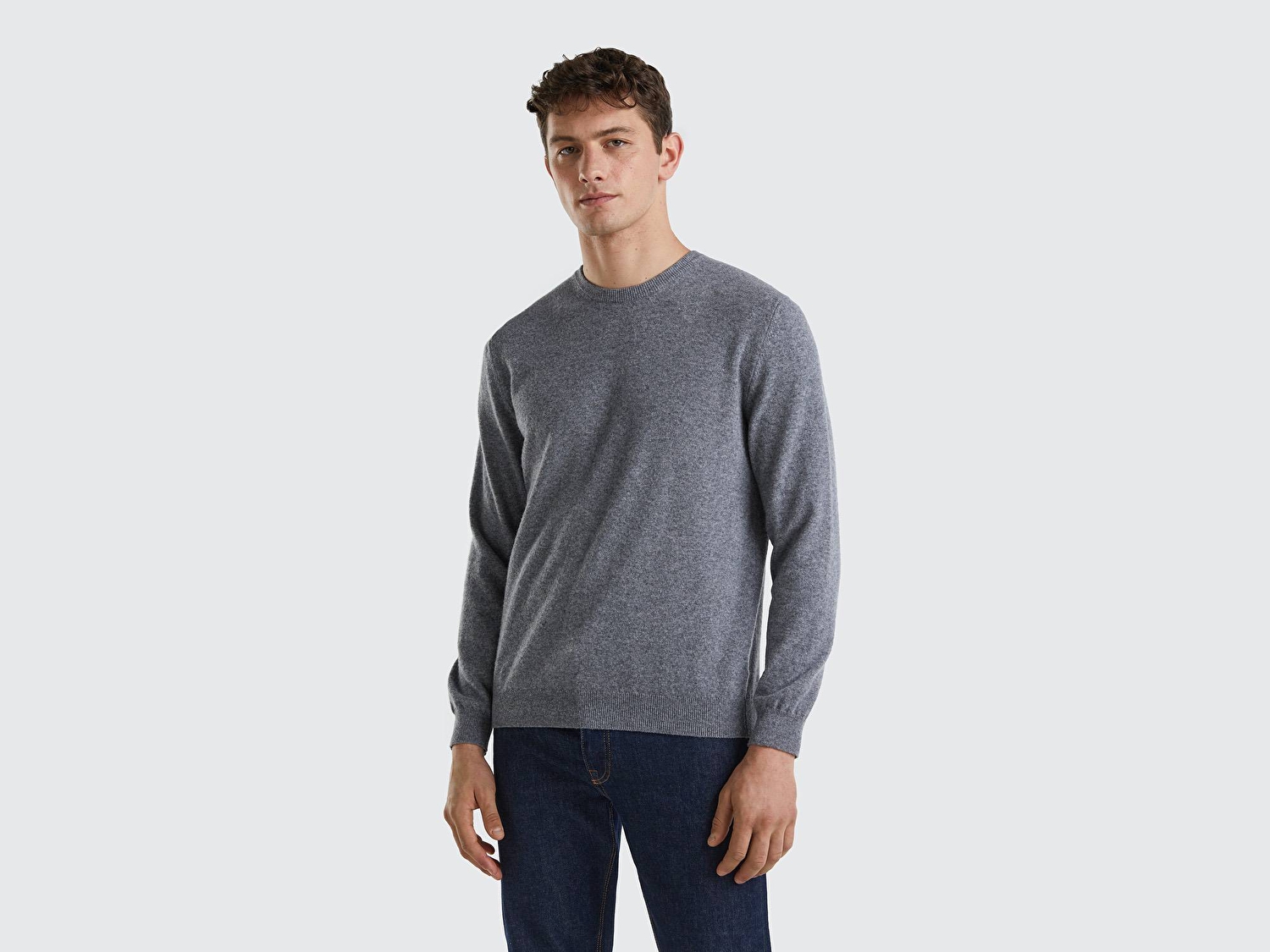 Benetton Erkek Antrasit Melanj %100 Merino Bisiklet Yaka  Kazak