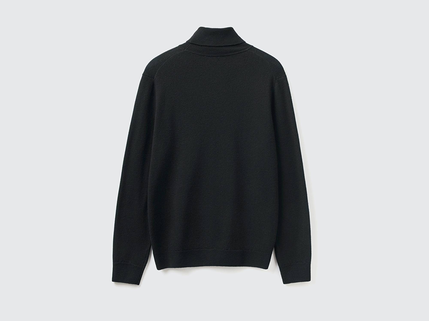 Benetton Erkek Siyah %100 Merino Boğazlı  Kazak