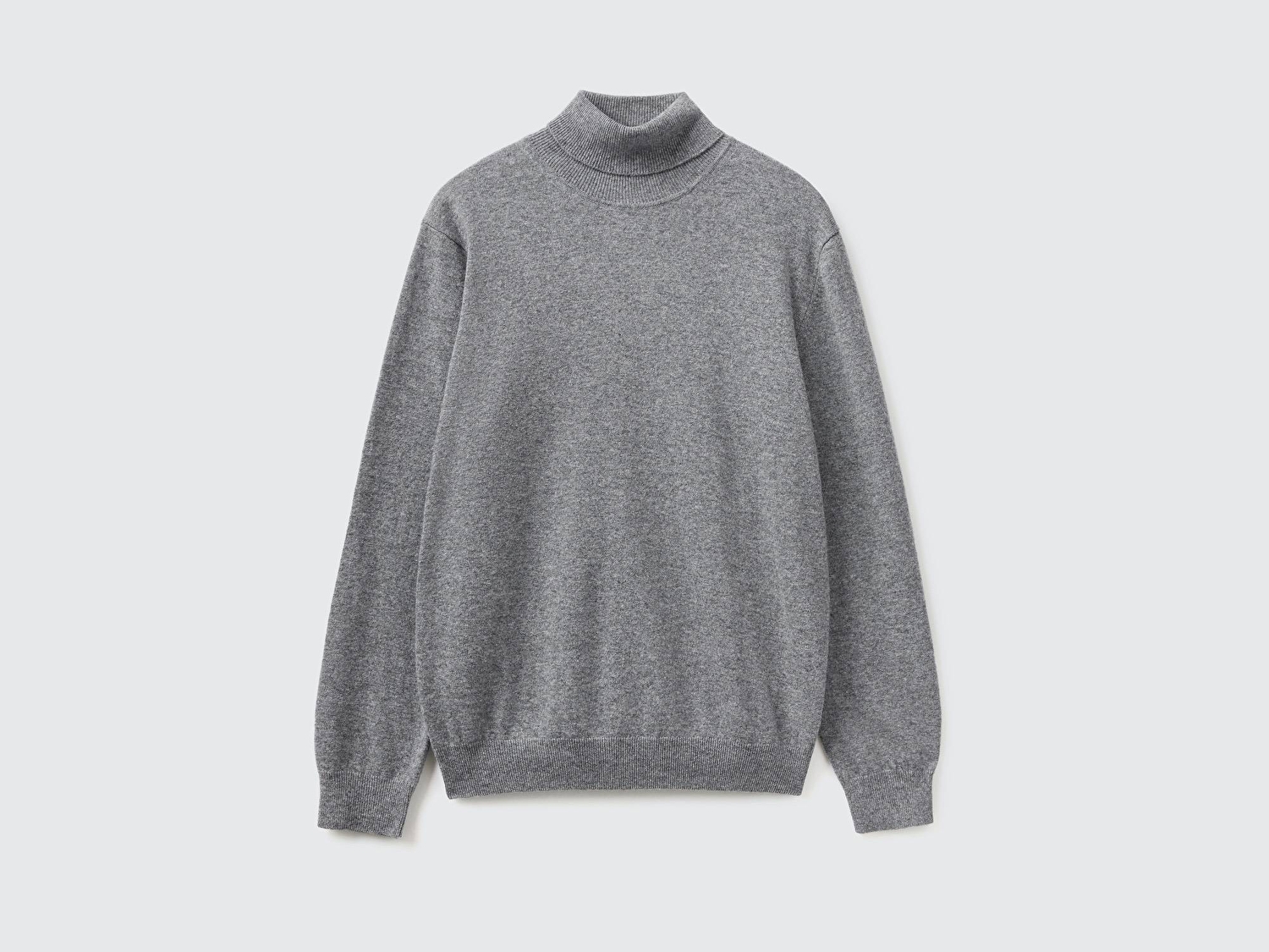 Benetton Erkek Antrasit Melanj %100 Merino Boğazlı  Kazak