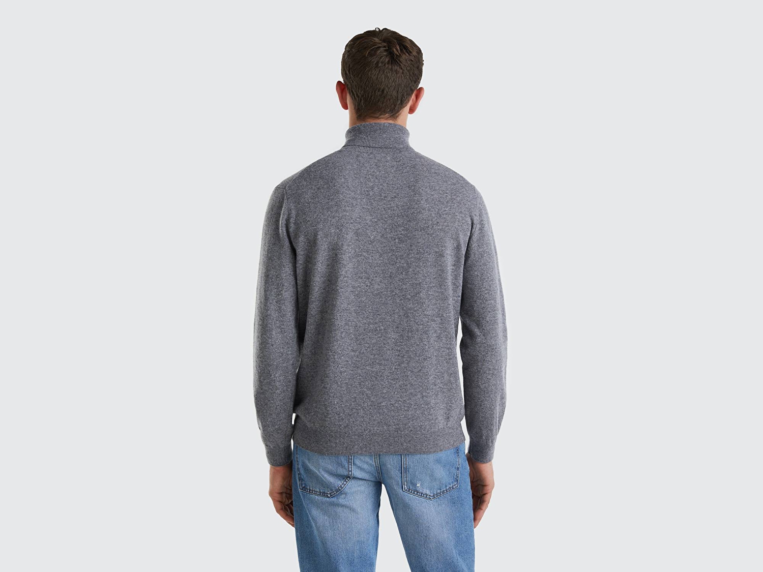 Benetton Erkek Antrasit Melanj %100 Merino Boğazlı  Kazak