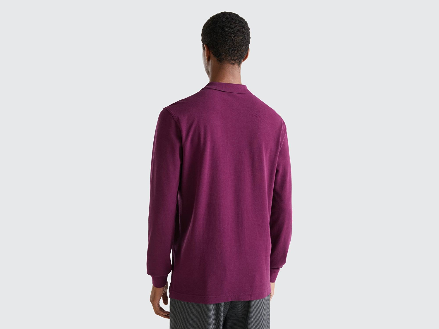 Benetton Erkek Koyu Mor Uzun Kol Polo Tshirt