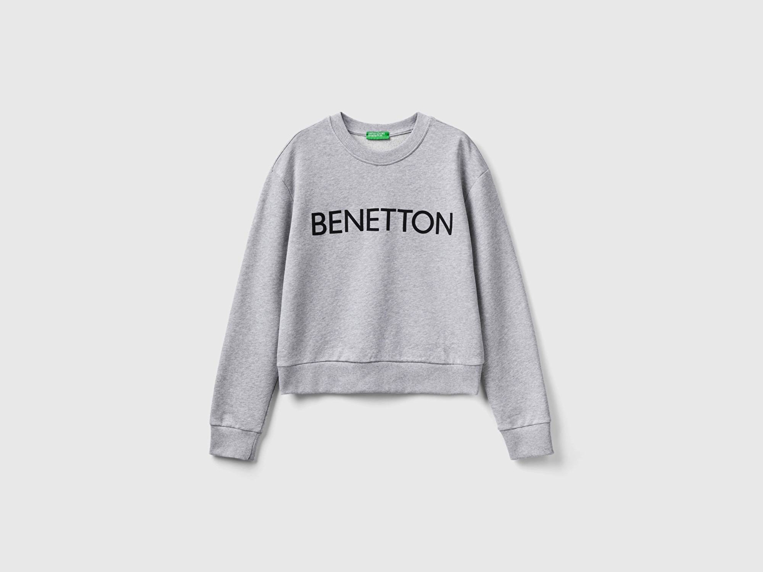 Benetton Kadın Gri Melanj %100 Koton Rahat Kalıp Benetton Yazılı Sweatshirt