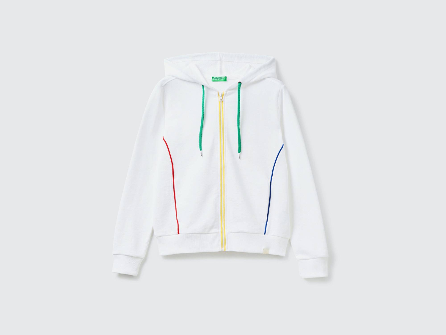 Benetton Kadın Beyaz Mix Fermuarlı Kapüşonlu Sweatshirt