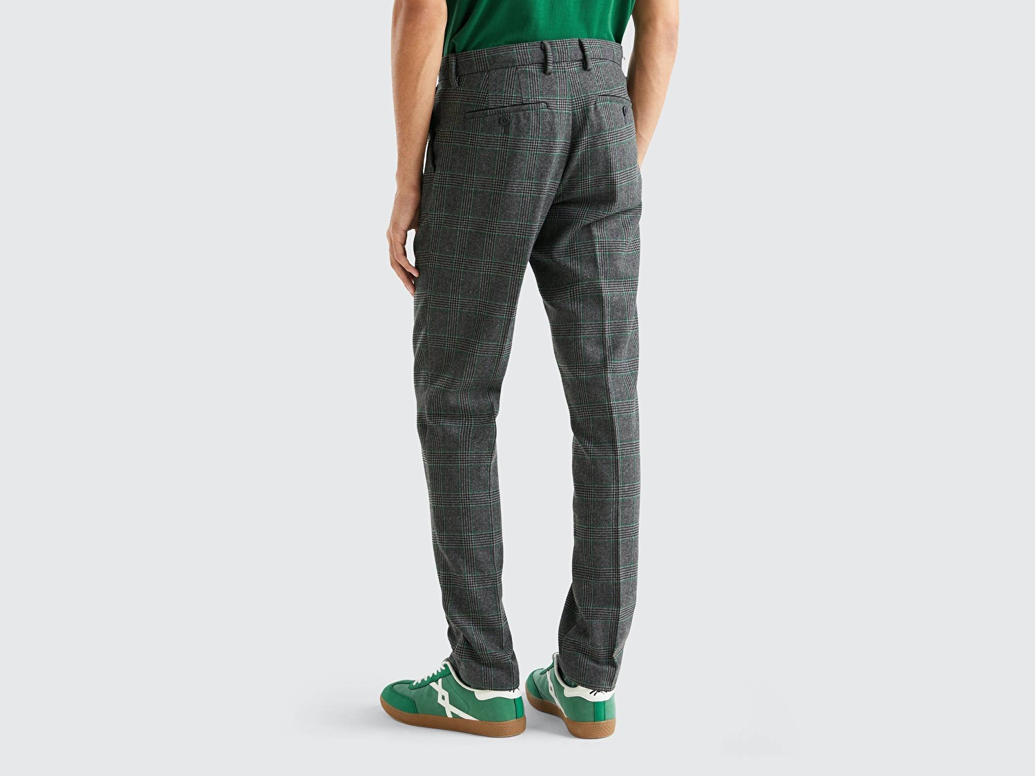 Benetton Erkek Antrasit Yün Karışımlı Regular Fit Kazayağı Desenli Pantolon