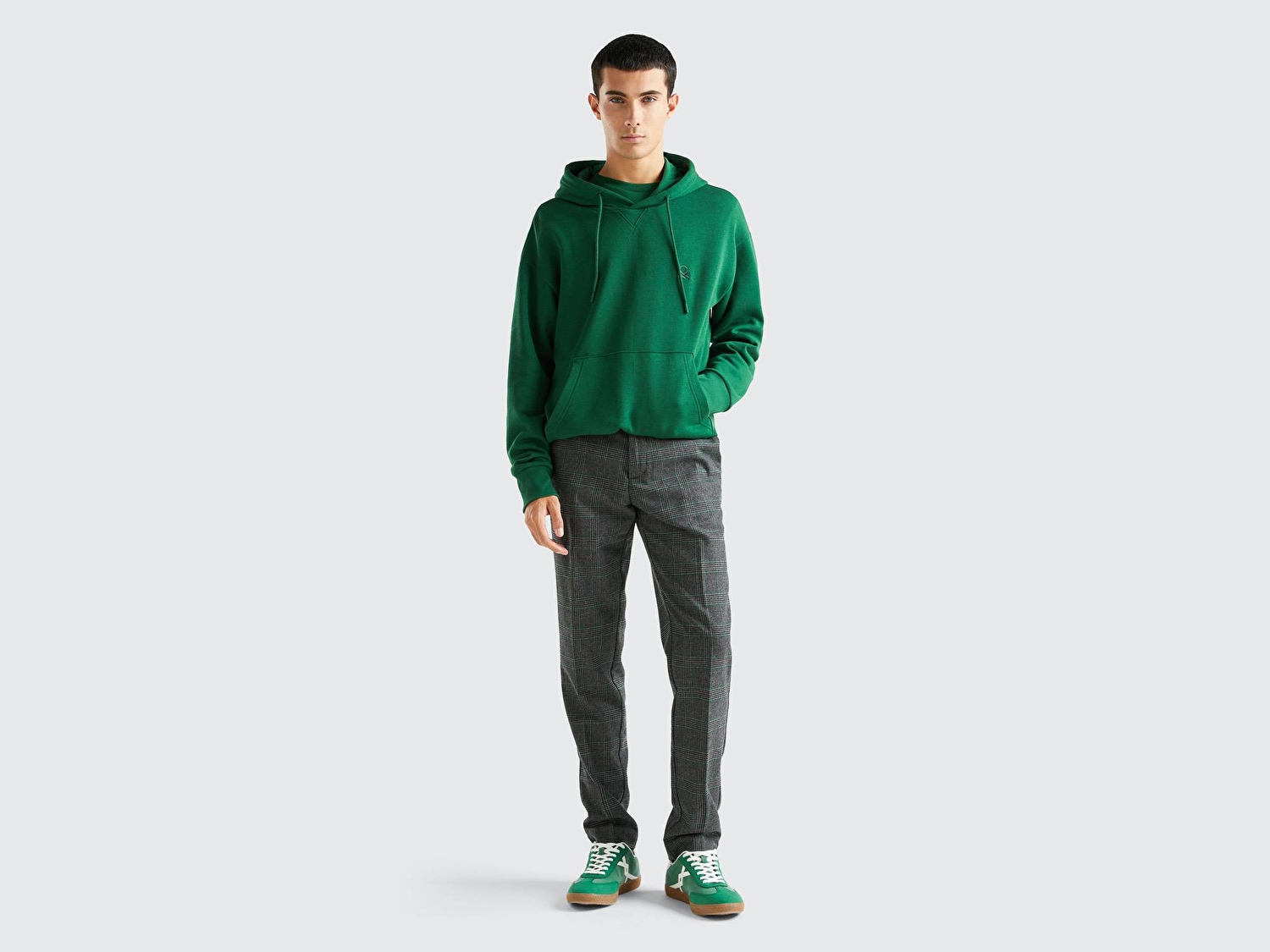 Benetton Erkek Antrasit Yün Karışımlı Regular Fit Kazayağı Desenli Pantolon