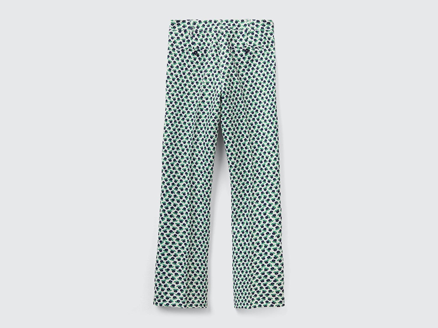 Benetton Kadın Yeşil Mix Poliviskoz Çiçek Desenli Regular Fit Pantolon