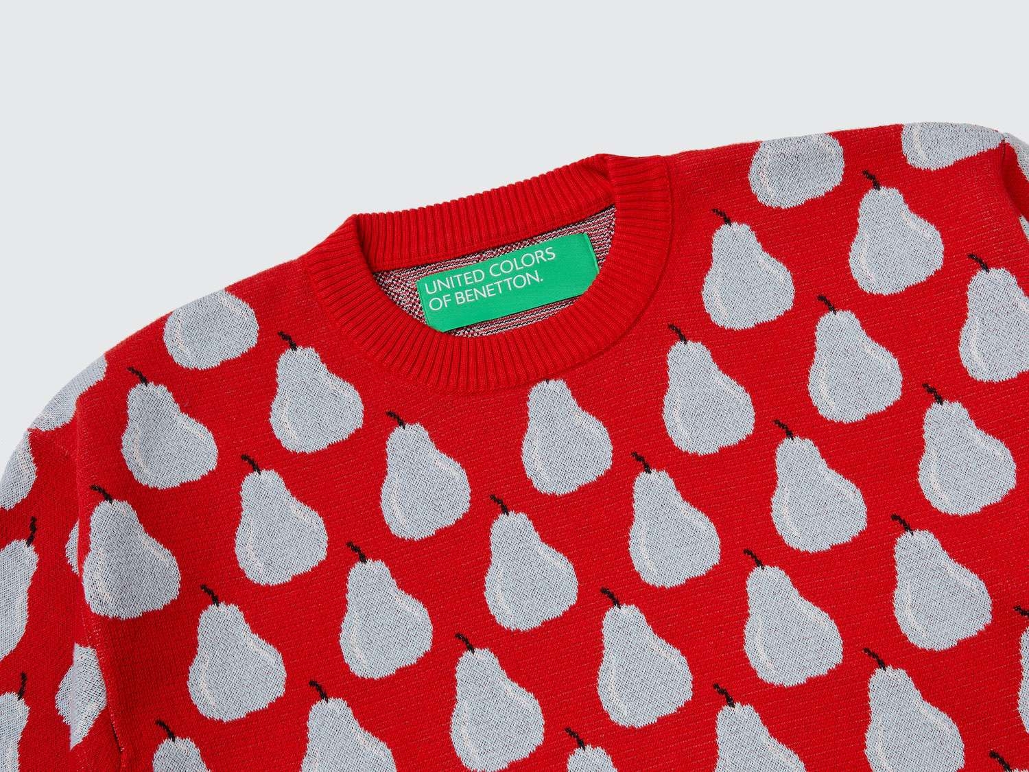Benetton Erkek Kırmızı Meyve Desenli Koton Kazak
