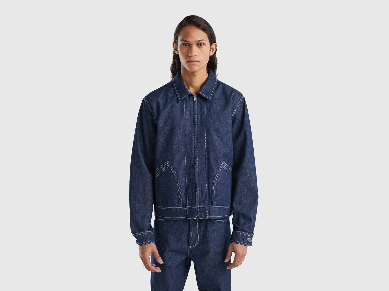 Benetton Erkek Koyu Denim Denim Ceket