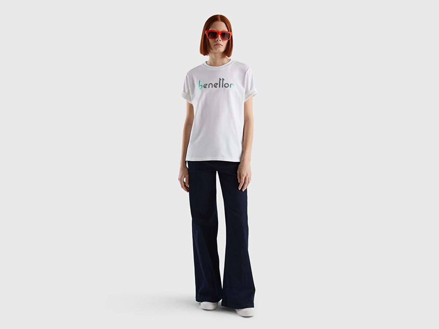 Benetton Kadın Beyaz Mix %100 Koton Benetton Yazılı T-Shirt