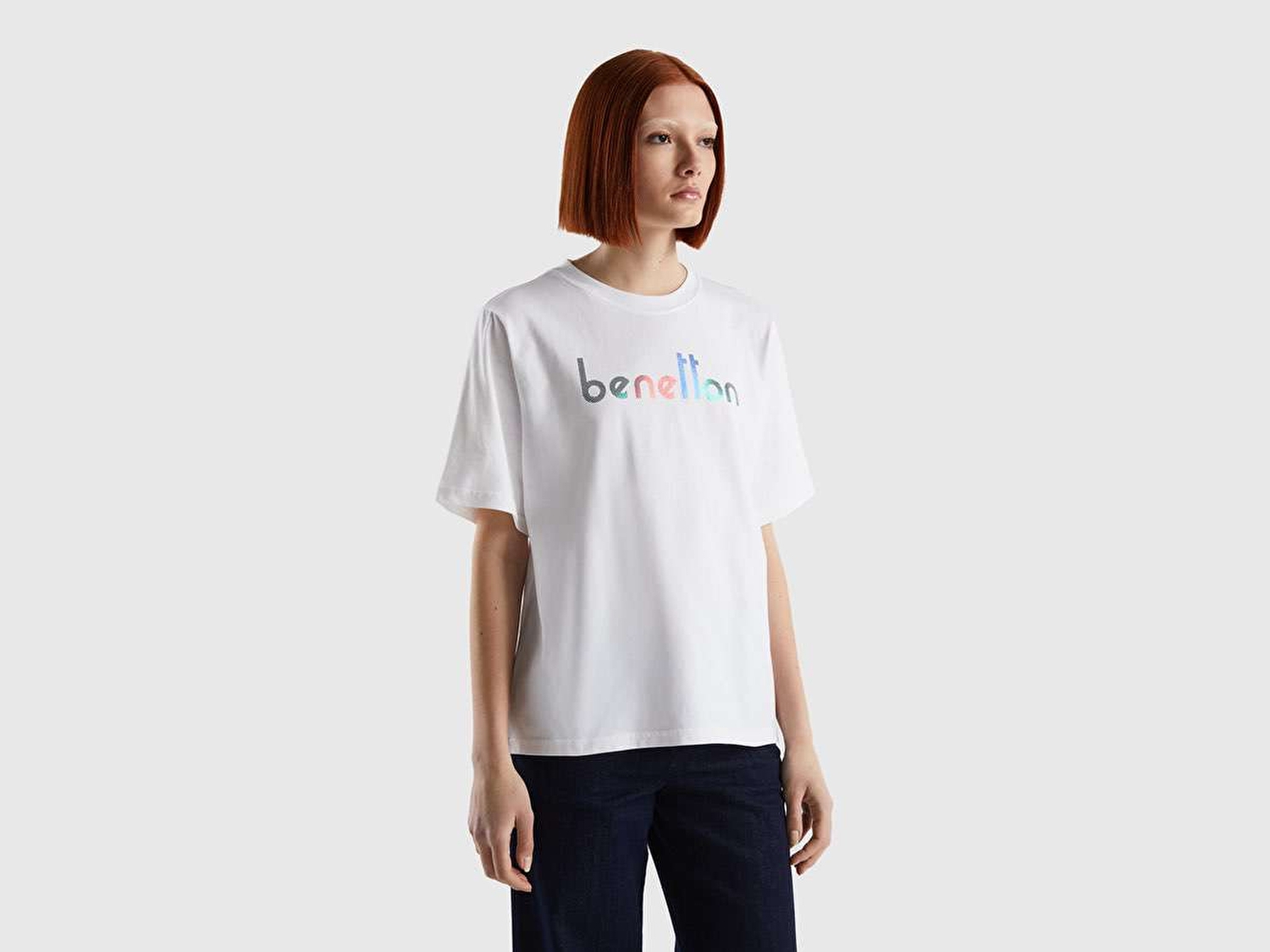 Benetton Kadın Beyaz Mix %100 Koton Benetton Yazılı T-Shirt