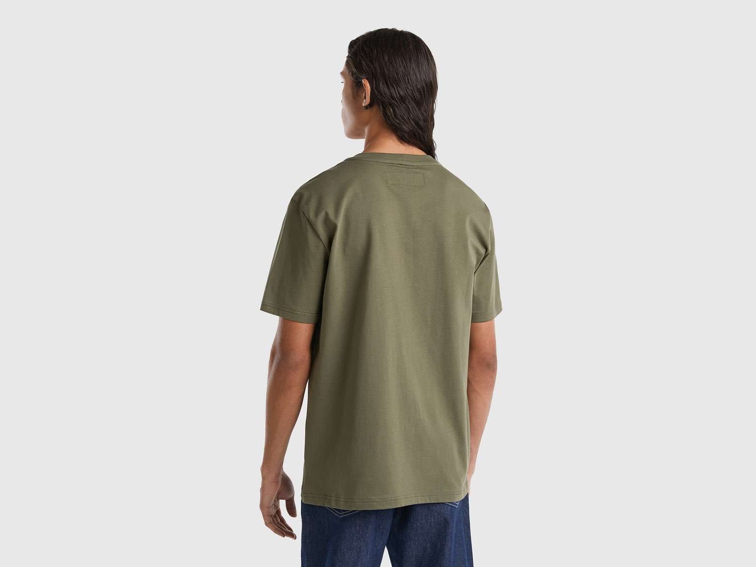 Benetton Erkek Haki %100 Koton Cepli T-Shirt