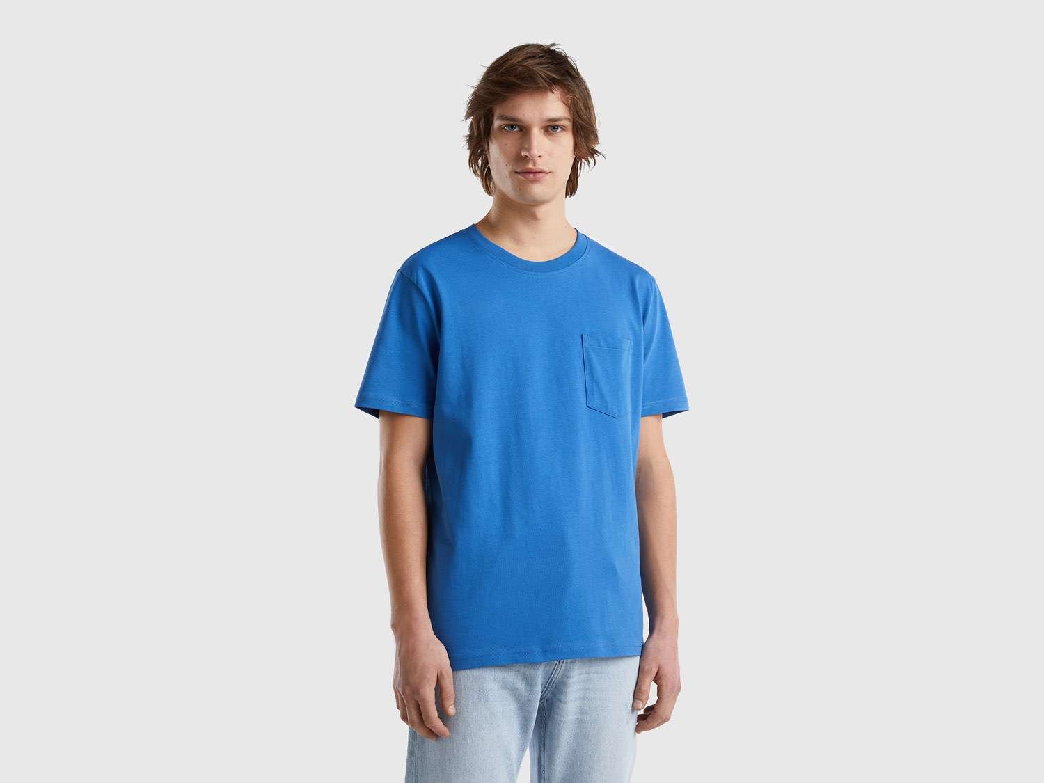 Benetton Erkek Mavi %100 Koton Cepli T-Shirt