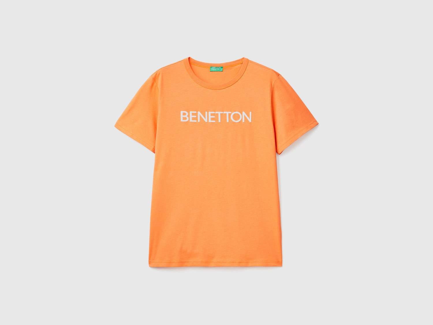 Benetton Erkek Turuncu Logo Baskılı Organik Pamuklu Tshirt