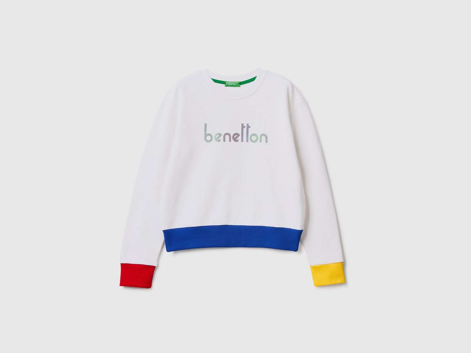 Benetton Kadın Beyaz Mix Benettton Yazılı Crop Sweatshirt