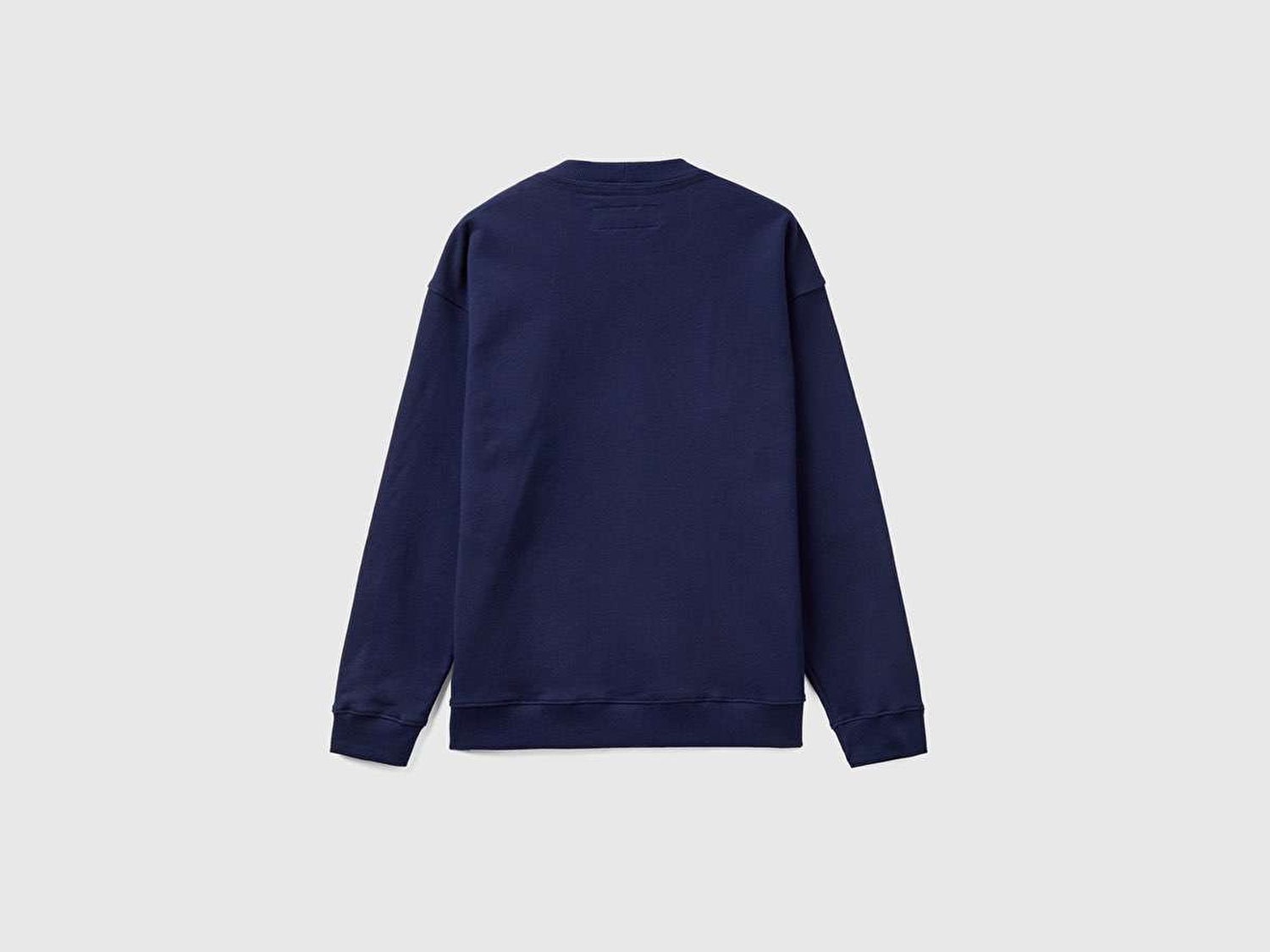 Benetton Erkek Lacivert Baskılı Bisiklet Yaka Sweatshirt