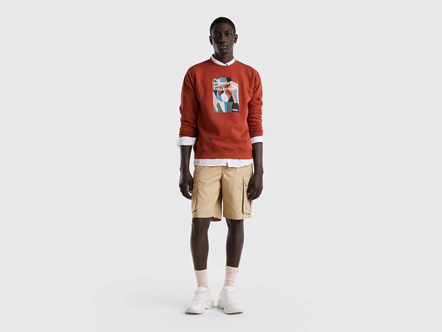 Benetton Erkek Venedik Kırmızısı Baskılı Bisiklet Yaka Sweatshirt