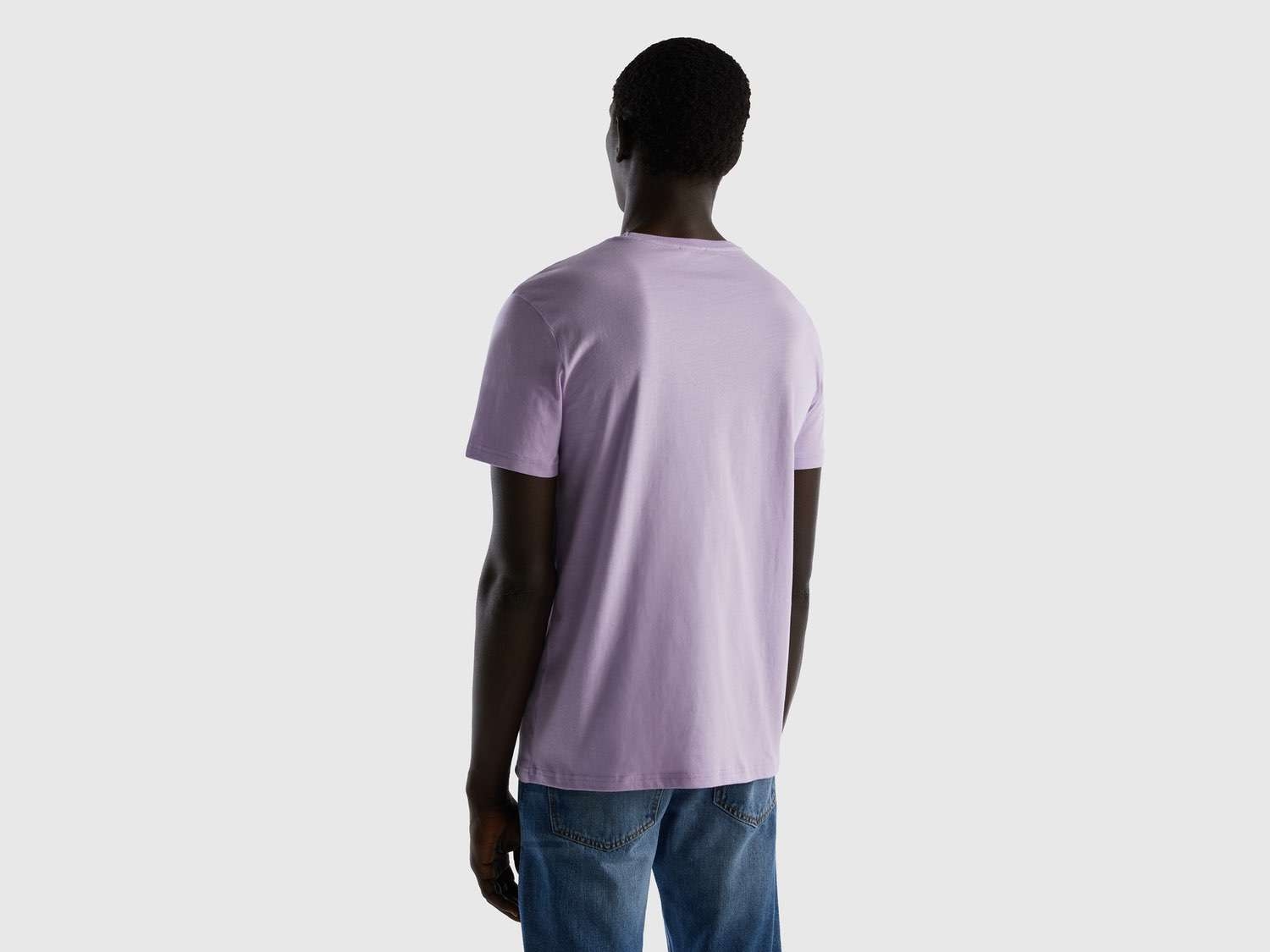 Benetton Erkek Lila Bisiklet Yaka Basic Koton Tshirt
