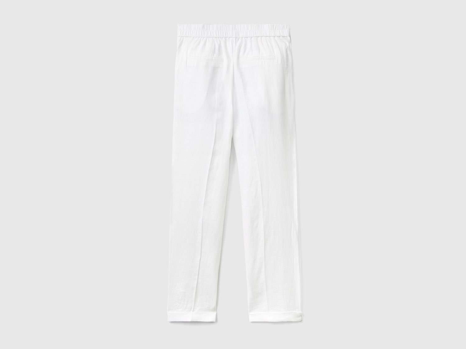 Benetton Kadın Beyaz %100 Keten Beli Lastikli Pantolon