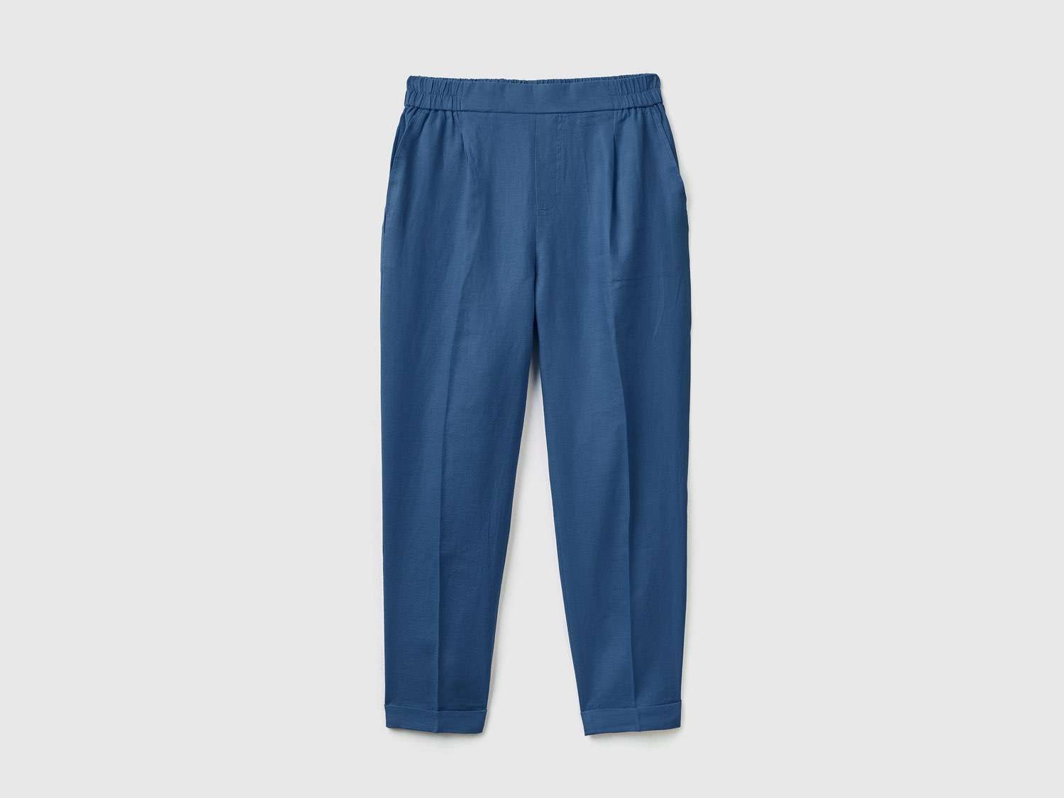 Benetton Kadın Gece Mavisi %100 Keten Beli Lastikli Pantolon