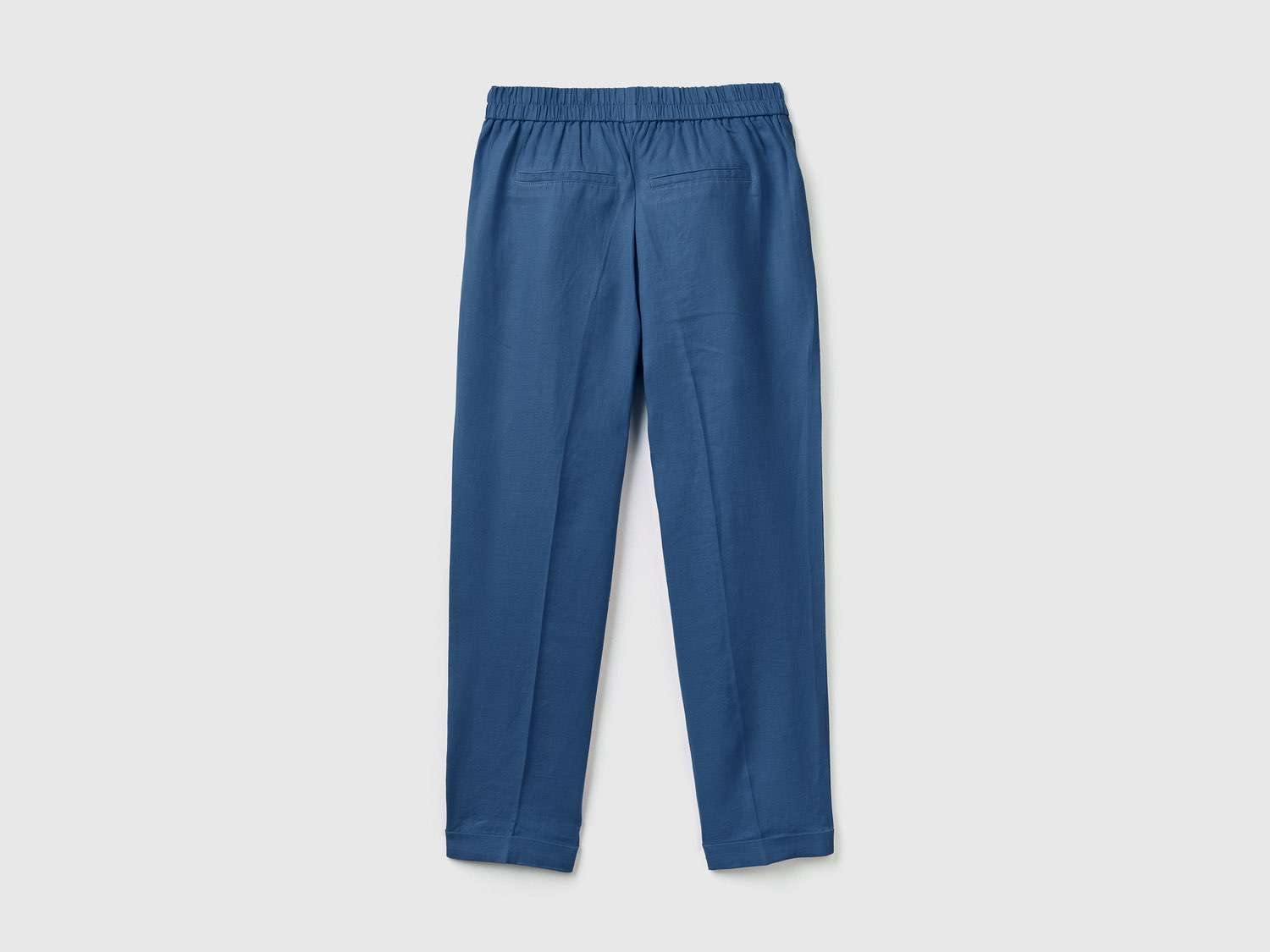 Benetton Kadın Gece Mavisi %100 Keten Beli Lastikli Pantolon