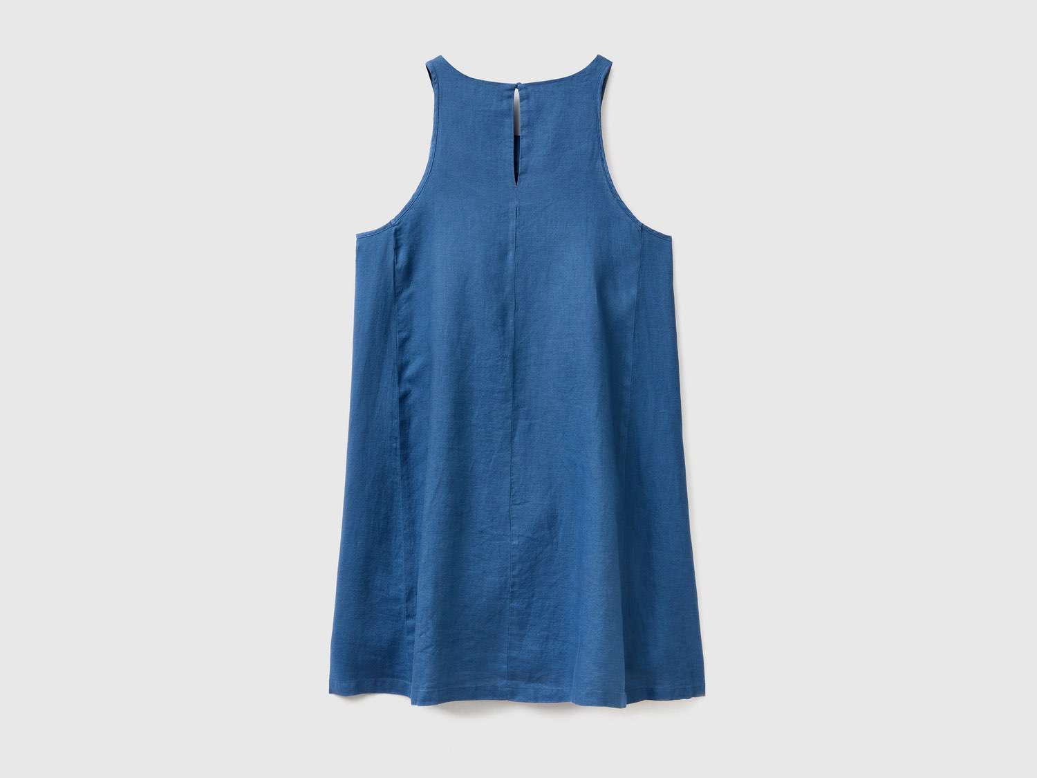 Benetton Kadın Gece Mavisi %100 Keten Kolsuz Elbise