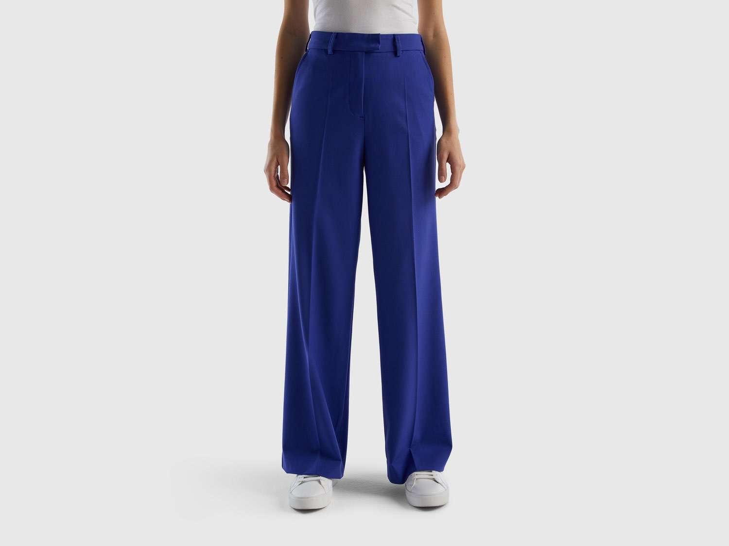 Benetton Kadın Mavi Bol Paça Strech Viskoz Pantolon