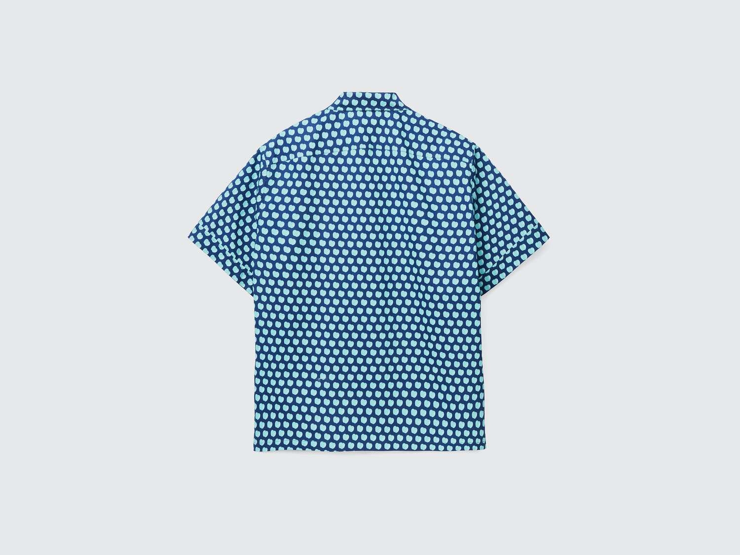 Benetton Erkek Mavi Desenli Kısa Kollu Denim Gömlek