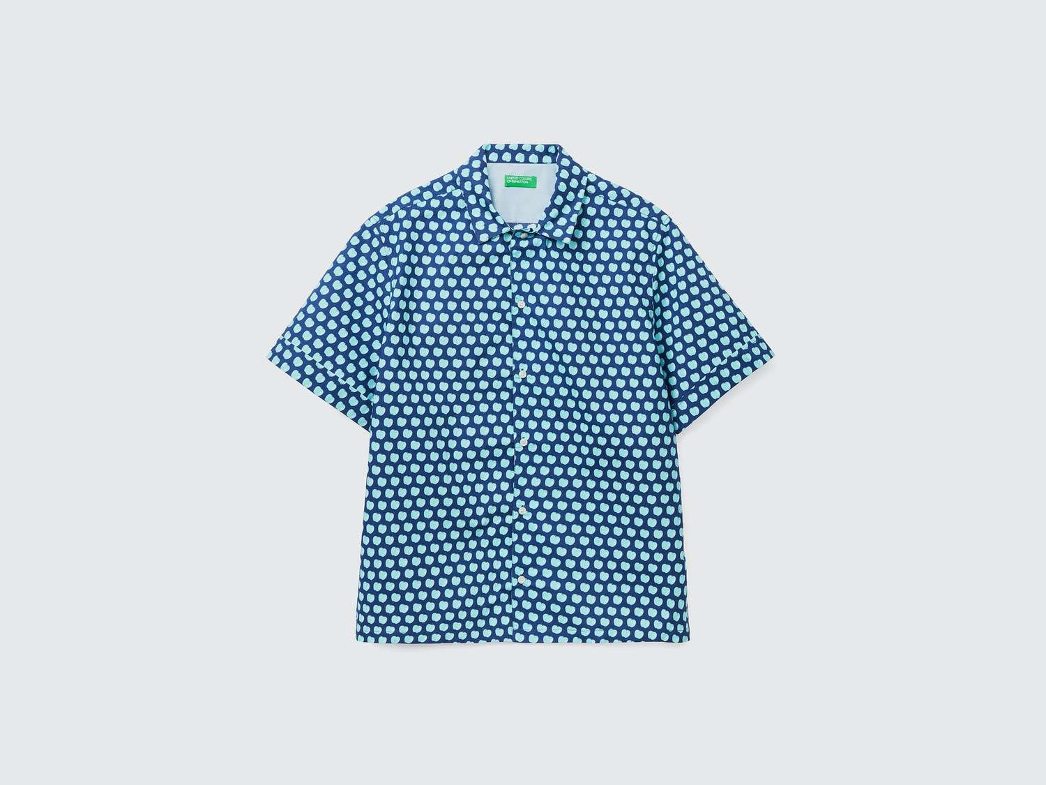 Benetton Erkek Mavi Desenli Kısa Kollu Denim Gömlek