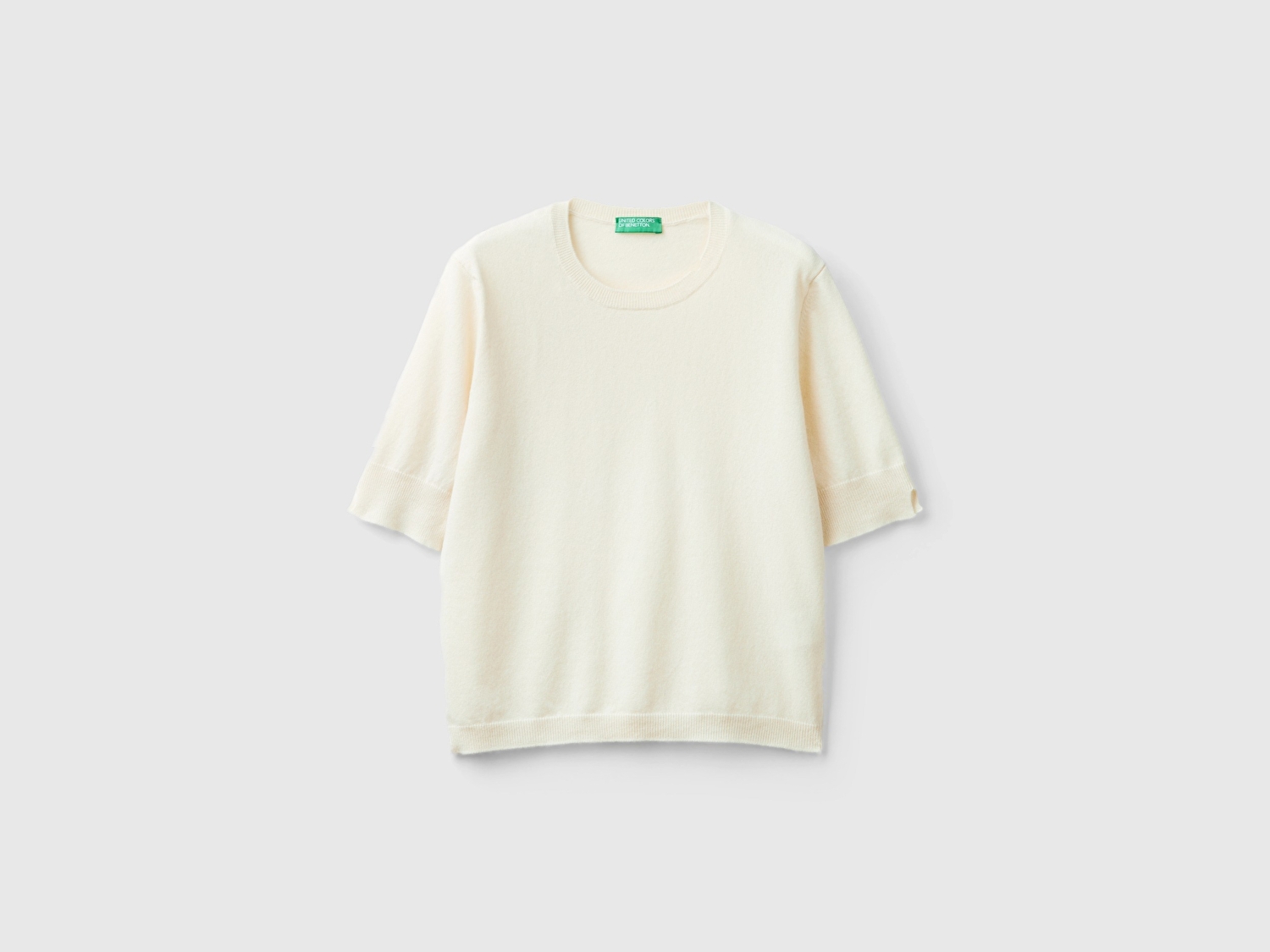 Benetton Kadın Krem %100 Merino Bisiklet Yaka  Kısa Kollu Kazak