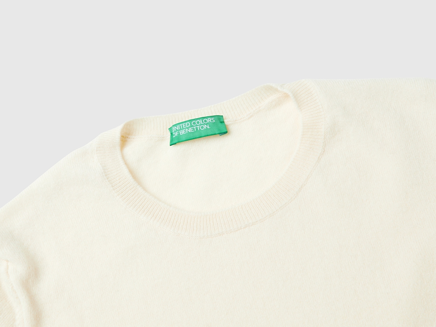 Benetton Kadın Krem %100 Merino Bisiklet Yaka  Kısa Kollu Kazak