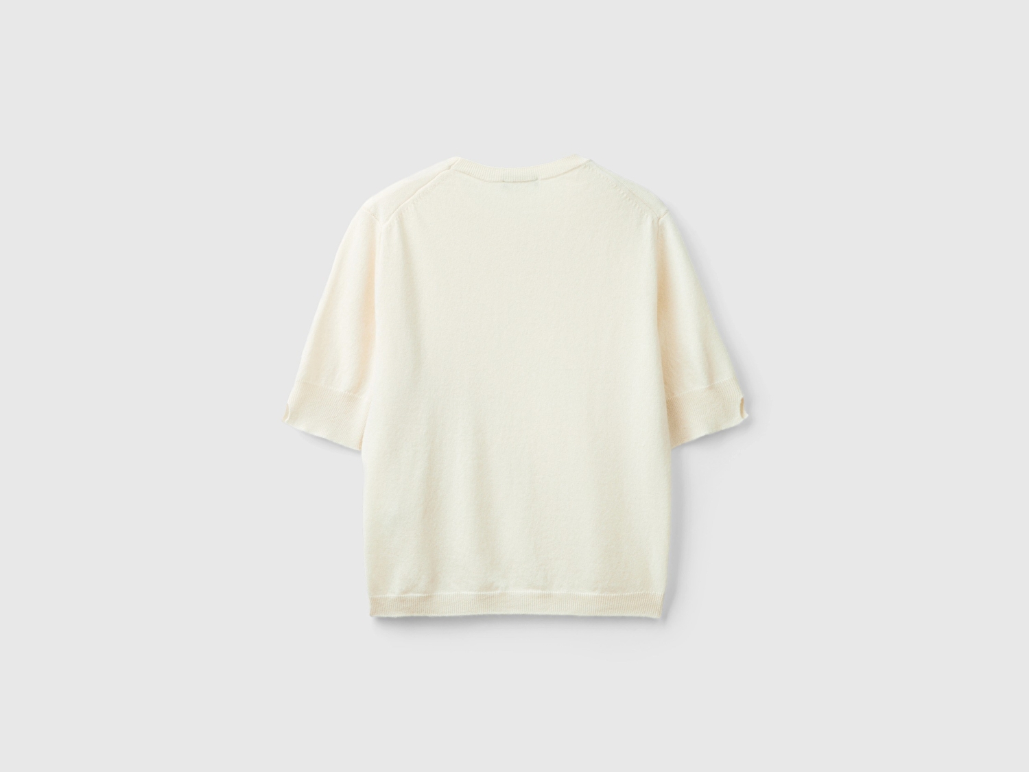 Benetton Kadın Krem %100 Merino Bisiklet Yaka  Kısa Kollu Kazak