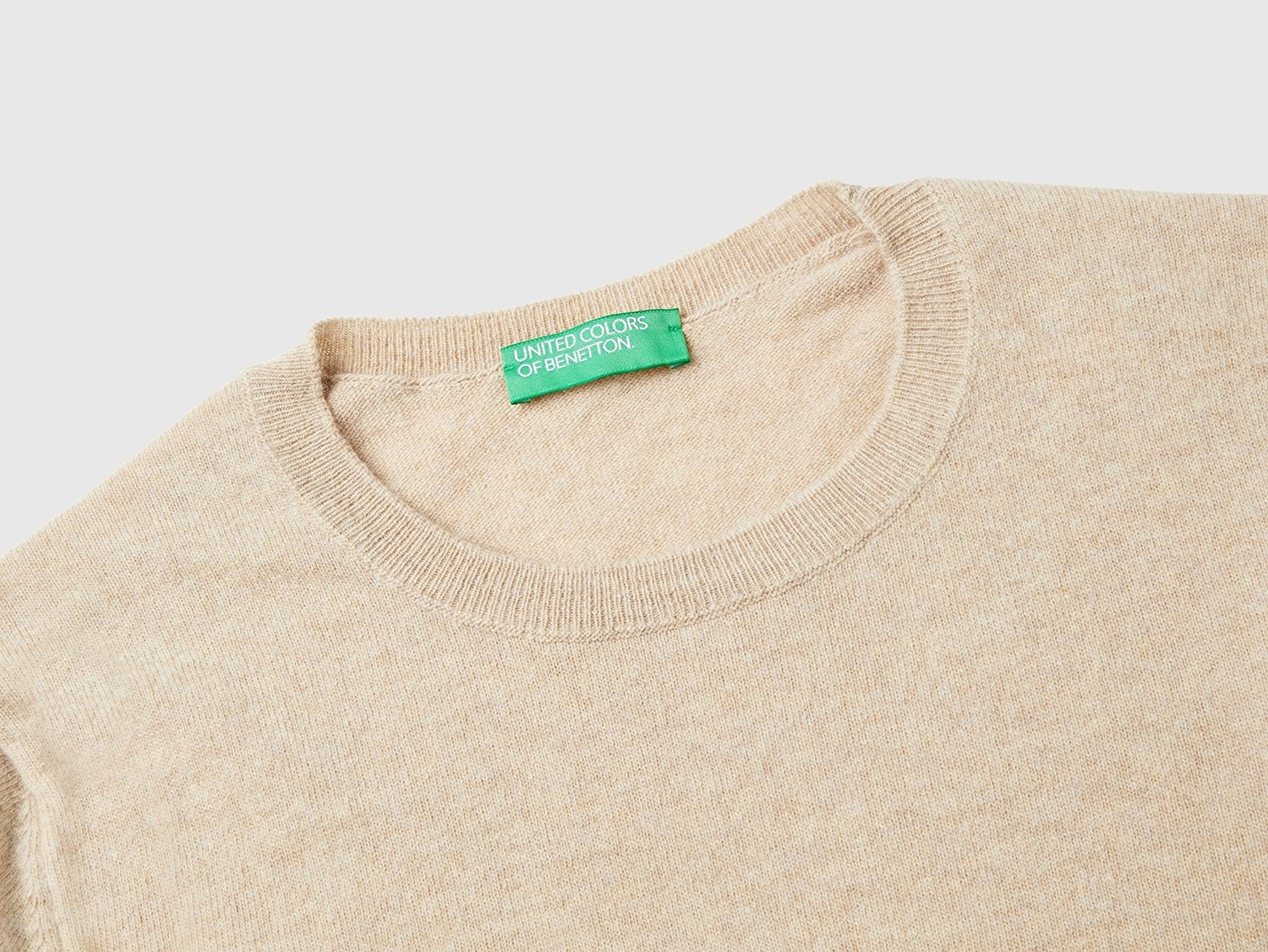 Benetton Kadın Ekru %100 Merino Bisiklet Yaka  Kısa Kollu Kazak