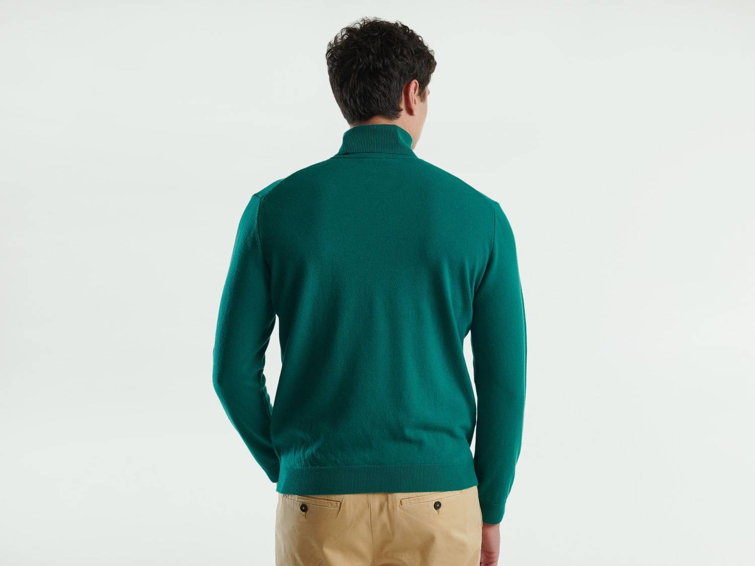Benetton Erkek Yeşil %100 Merino Boğazlı  Kazak