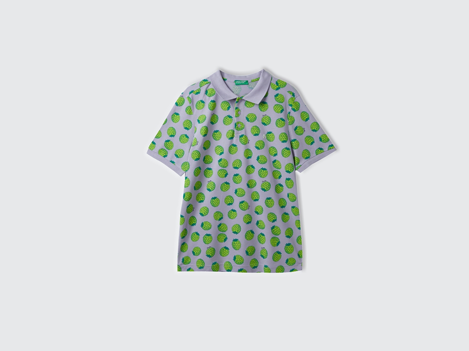 Benetton Erkek Lila Mix %100 Pamuk Tamamı Meyve Desenli Polo Yaka T-Shirt