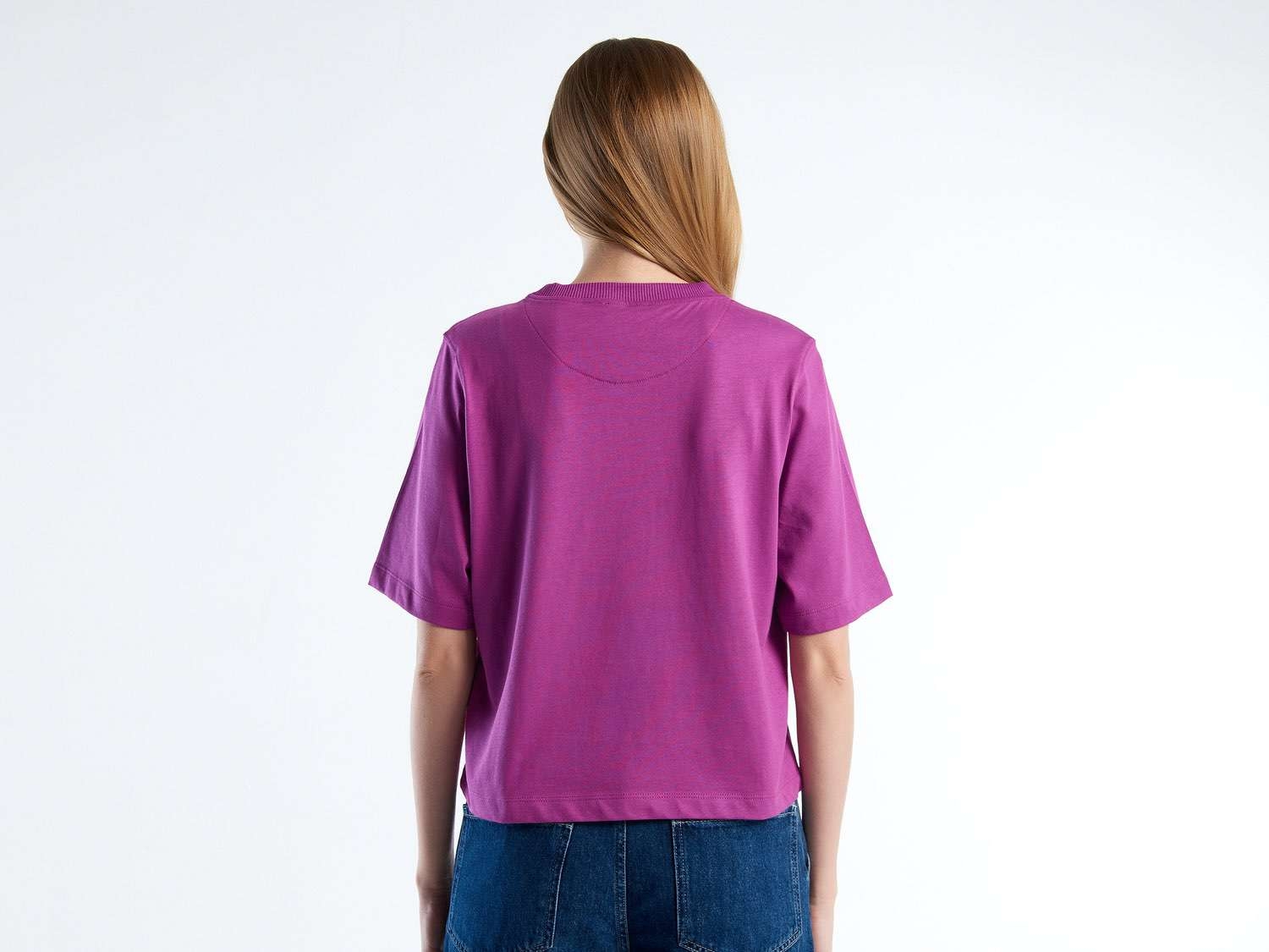 Benetton Kadın Mor %100 Koton Boxy Fit T-Shirt